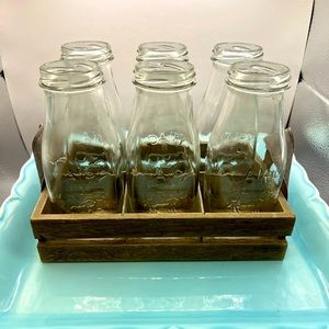 Farmhouse style crate with 6 milk bottles